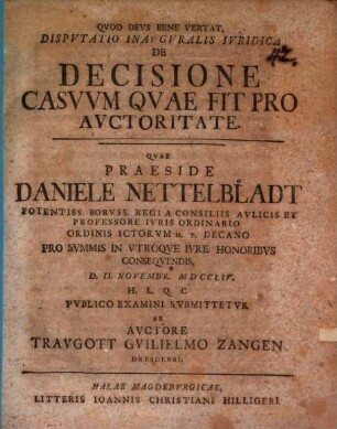 Diss. inaug. ... de decisione casuum quae fit pro auctoritate