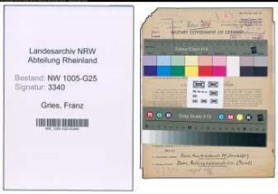 Entnazifizierung Franz Gries , geb. 09.09.1914 (Kaufmann)