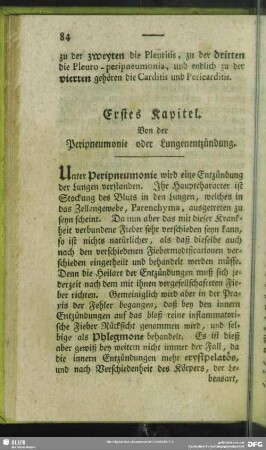 Erstes Kapitel. Von der Peripneumonie oder Lungenentzündung