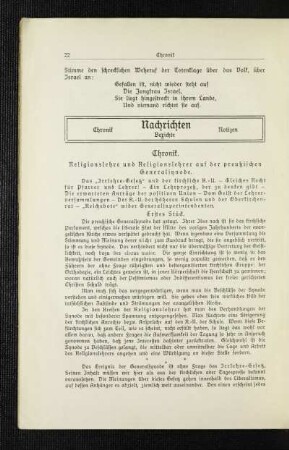 Chronik : Religionslehre und Religionslehrer auf der preußischen Generalsynode