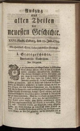 XXVI. Nachl. Coburg, den 29. Jun. 1754.