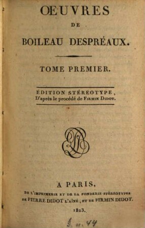 Oeuvres. 1. 1813. - XXIII, 322 S.