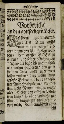 Vorbericht an den gottseeligen Leser.