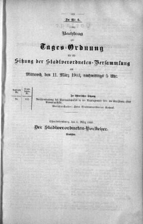 Tages-Ordnung, 11. März 1903