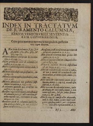 Index In Tractatum De Juramento Calumniae, Rerum, Verborum Et Sententiarum Copio Sissimus.