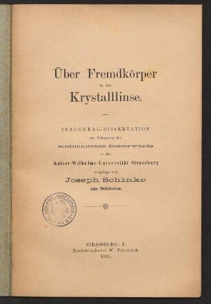 Über Fremdkörper in der Krystalllinse