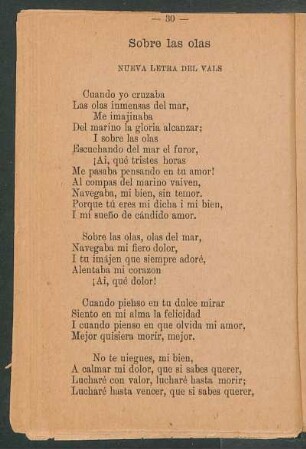 Sobre las olas : Nueva letra del vals