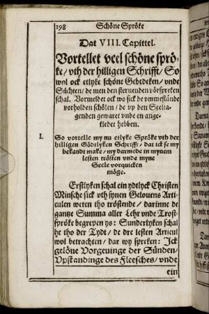 Dat VIII. Capittel. Vortellet veel schöne spröke / uth der hilligen Schrifft [...]