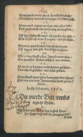 Die vierde Bitt/ umbs tegliche Brodt.
