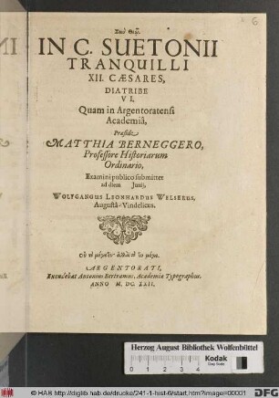 In C. Suetonii Tranquilli XII. Caesares, Diatribe VI.