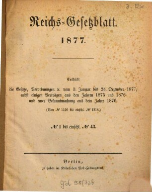 Reichsgesetzblatt. 1877