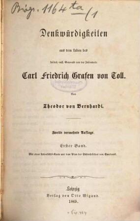 Denkwürdigkeiten aus dem Leben des kaiserl. russ. Generals von der Infanterie Carl Friedrich Grafen von Toll, 1