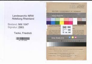 Entnazifizierung Friedrich Tacke , geb. 17.09.1900 (Postbeamter)