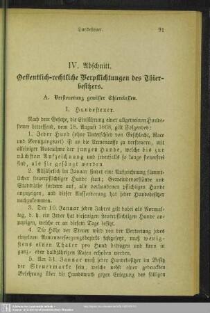 IV. Abschnitt. Oeffentlich-rechtliche Verpflichtungen des Thierbesitzers