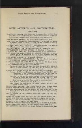 Some Articles and Contributors, 1901-1914