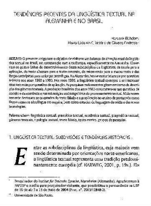 Tendências recentes da lingüística textual na Alemanha e no Brasil