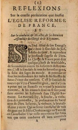 Réflexions sur la ... Persecution, que souffre l'eglise reformée de France