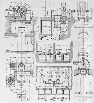 Wasserturbinenanlage, Briegleb, Hansen und Co., Schema : Technikgeschichte | Maschinenbau | Kraftmaschinen | Wasserkraftmaschinen