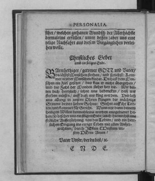 Christliches Gebet umb ein seliges Ende.