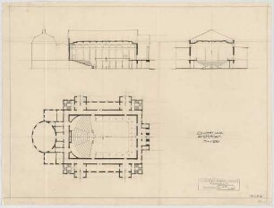 Thiersch, Friedrich von; Frankfurt / Main (Hessen); Festhalle - Konzertsaal in Amsterdam (Grundriss, Schnitte)