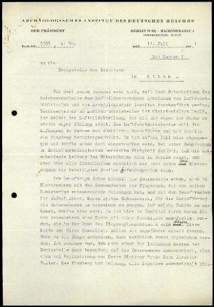 Brief; Martin Schede an AIDR Athen