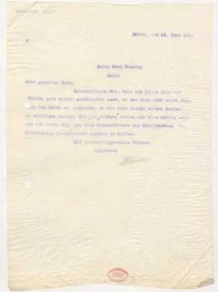 Brief an Swan Hennessy : 16.06.1911
