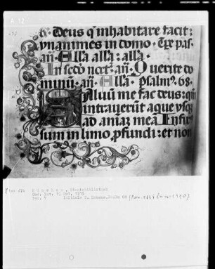 Psalterium — Initiale S (olum me fac deus), darin die Jünger in Emmaus