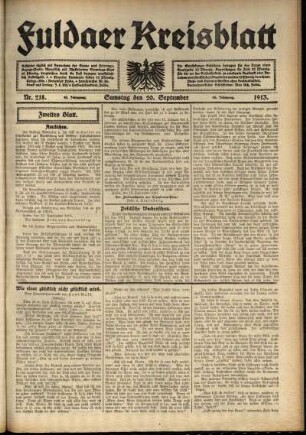 Zweite Ausgabe vom Samstag, den 20. September 1913.