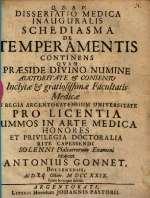 Diss. med. inaug. schediasma de temperamentis continens