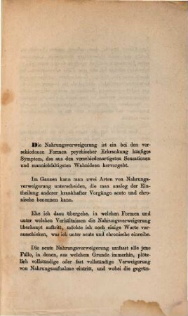 Ueber Nahrungsverweigerung Geisteskranker