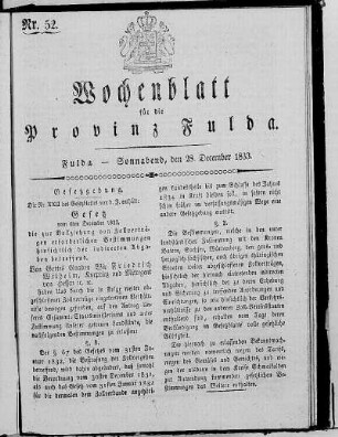 Nr. 52, Ausgabe vom 28. Dezember 1833