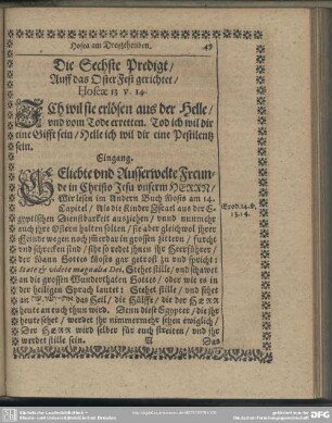 Die Sechste Predigt, Auff das OsterFest gerichtet, Hoseae 13. V. 14.