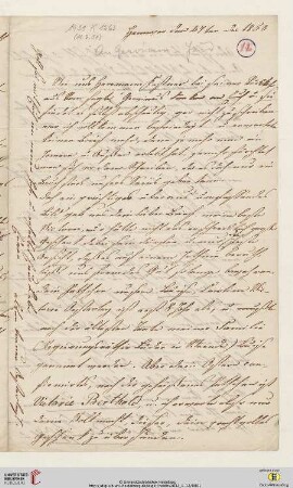 Nachlass Georg Gottfried Gervinus. Korrespondenz Carl und Sophie Oesterley/Georg Gottfried und Viktoria Gervinus: Brief von Carl Oesterley und Sophie Oesterley an Georg Gottfried Gervinus und Viktoria Gervinus