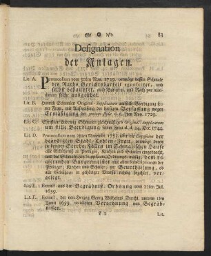 Designation der Anlagen.