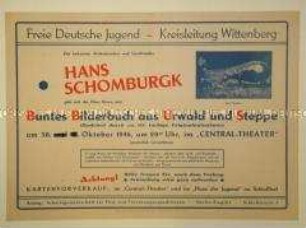 Maueranschlag der FDJ Wittenberg zur Ankündigung einer Veranstaltung mit dem Afrikaforscher Hans Schomburgk