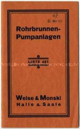Rohrbrunnenpumpanlagen der Firma Weise und Monski