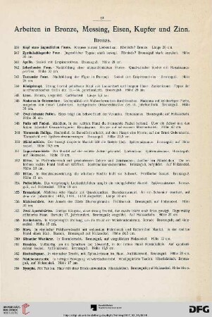 Arbeiten in Bronze, Messing, Eisen, Kupfer und Zinn (Nr. 339-451)