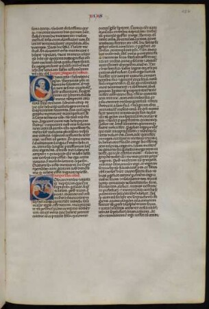 Deckfarbeninitiale T, historisiert: Der ruhende Tobit und Tobias