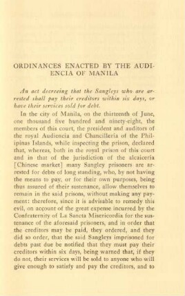 Ordinances enacted by the audiencia of Manila