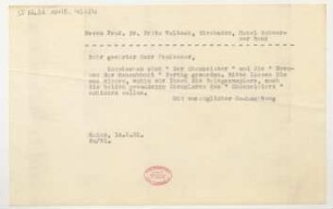 Brief an Fritz Volbach : 14.03.1931