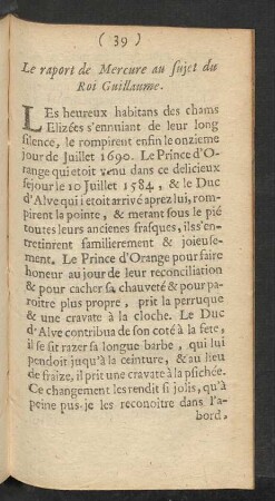 Le raport de Mercure au sujet du Roi Guillaume.