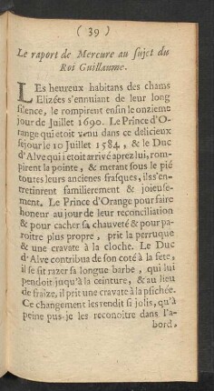 Le raport de Mercure au sujet du Roi Guillaume.