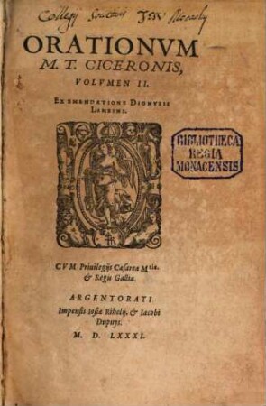 Orationvm M. T. Ciceronis Volvmen ..., 2