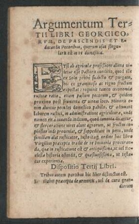 Argumentum Tertii Libri Georgicorum ...