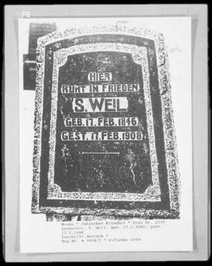 Grabstein von S. Weil (gestorben 1908.02.17)