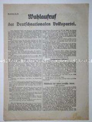 Wahlaufruf der Deutschnationalen Volkspartei für die Wahlen zur Nationalversammlung 1919