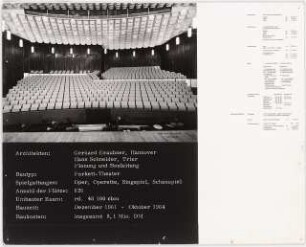 Stadttheater, Trier: Zuschauerraum, technische Daten (Ausstellungstafel der »Prague Quadrennial of the Theatre Design and Architecture« 1967)