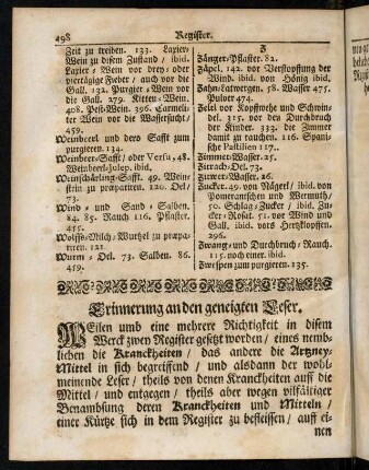 498-499, Erinnerung an den geneigten Leser.
