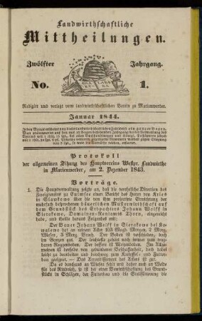 Zwölfter Jahrgang. No. 1.