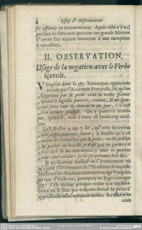 II. Observation. Usage de la negation avec le Verbe scavoir